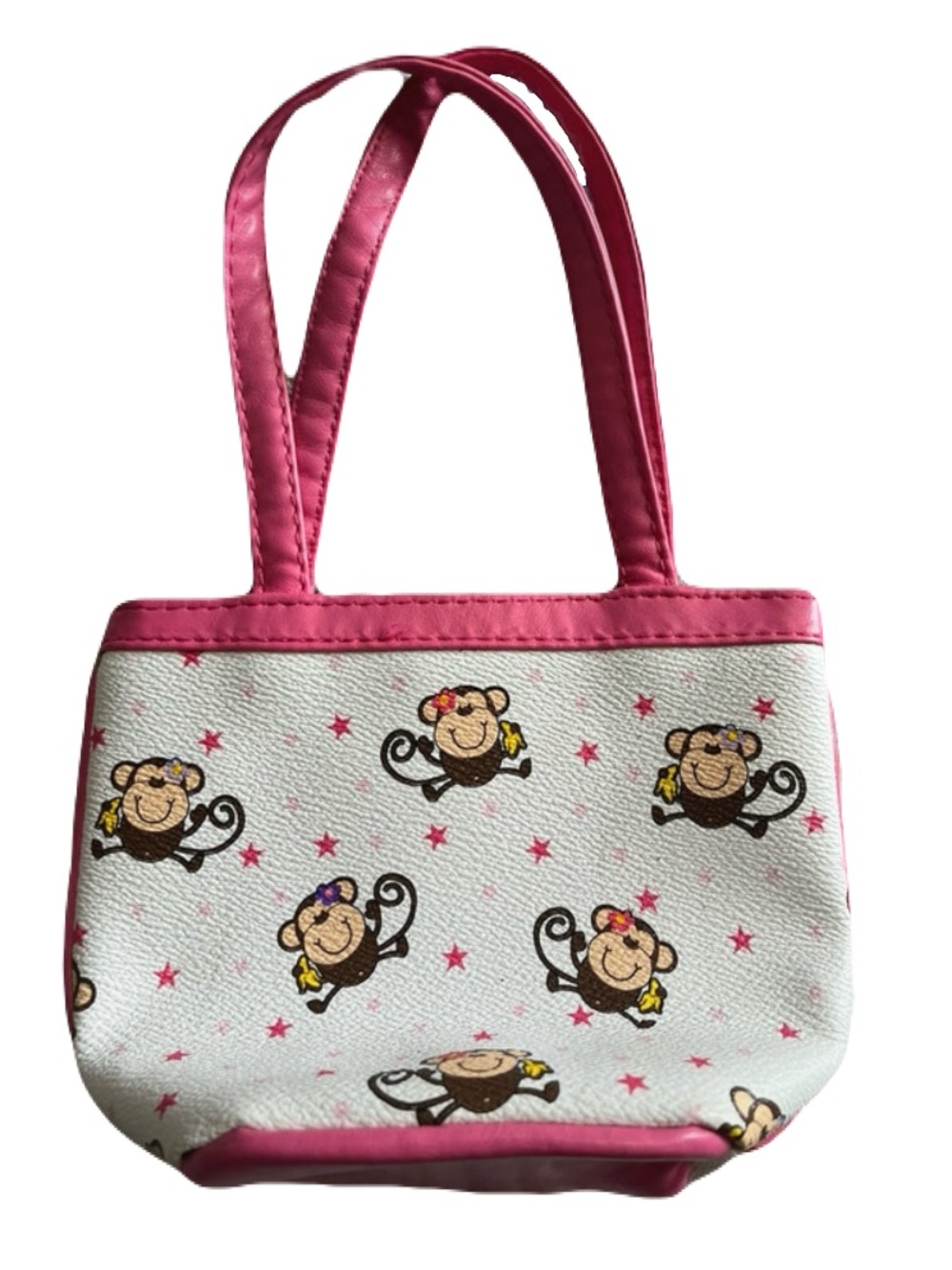 Mini Pink & White Monkey Print Tote Bag
